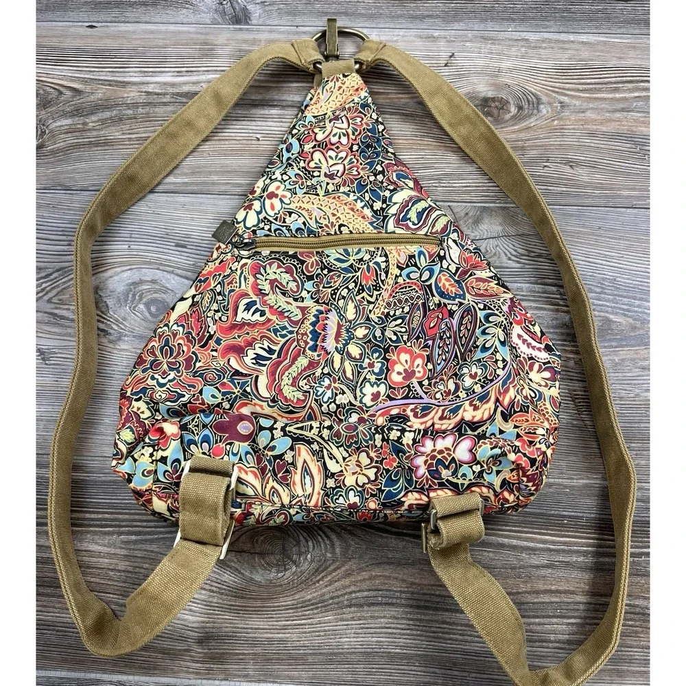 Black Butterfly Bohemian Style Canvas‎ Sling Backpack Multicolor Paisley Floral